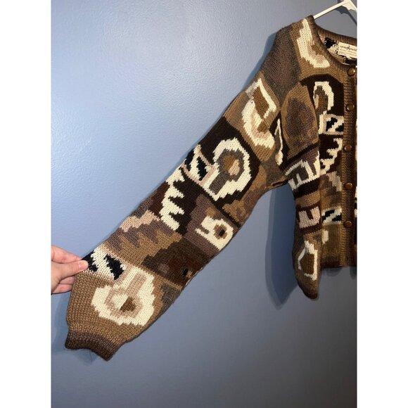 VTG The Peruvian Connection Art To Wear Multi Colored Cardigan SZ L 100% Alpaca - Picture 2 of 9